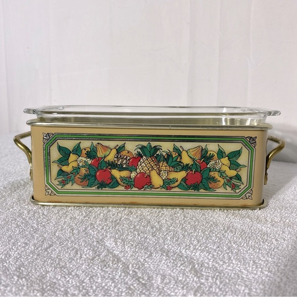 Vintage 80’s Teleflora Metal Serving Stand/Holder W 
Pyrex 1.5q Glass Loaf Pan - Picture 9 of 16